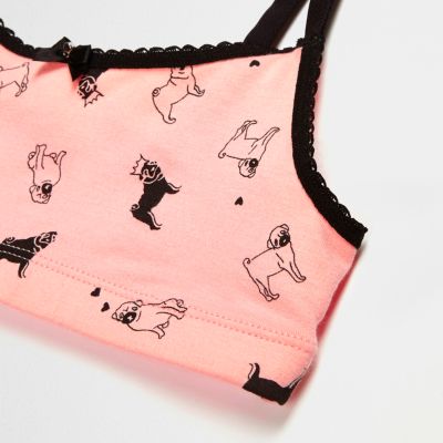 Girls pink pug print crop top pack